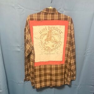 Repurposed Plaid Flannel with Jimi Hendrix Graphic-One Of A Kind. Women’s XL